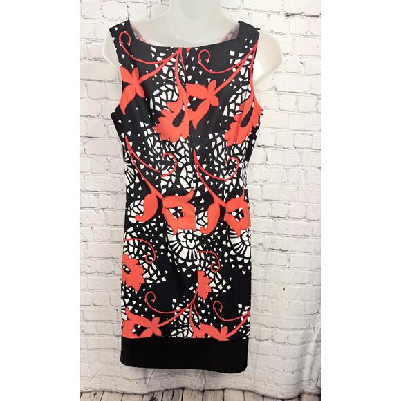 Alyx Ltd Womens Black Red White Floral Pattern Round Neck Above Knee Dress 8 - Picture 4 of 9